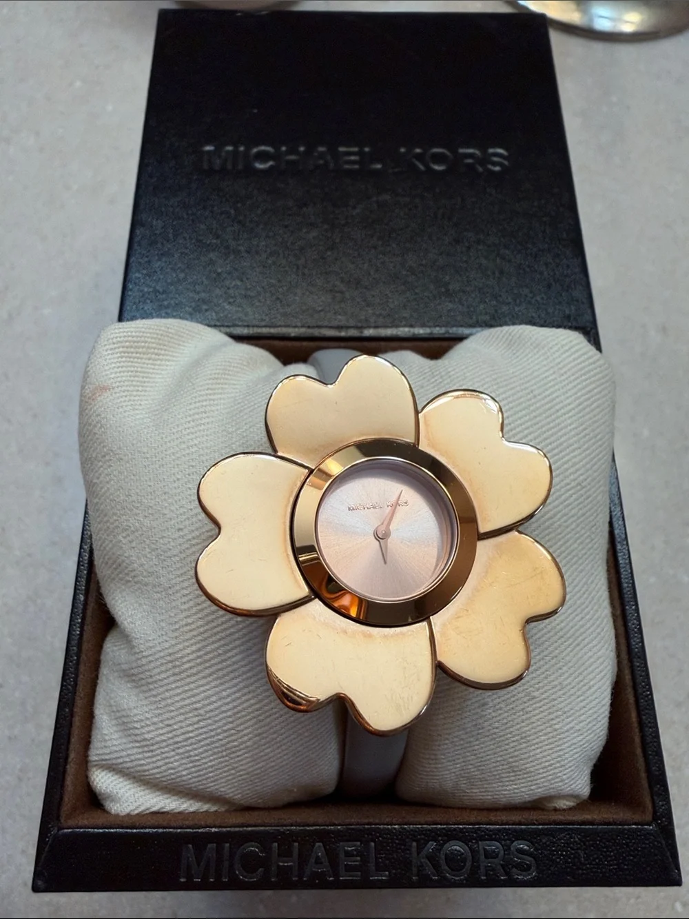 Michael Kors Mena Watch Rose Gold Floral Face Leather Bracelet